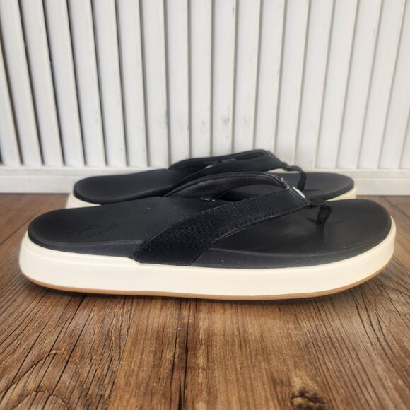 Olukai Nua Pio Women Sz 6 Black Casual Comfort Flip Flops Thong Platform Sandals - Picture 1 of 9